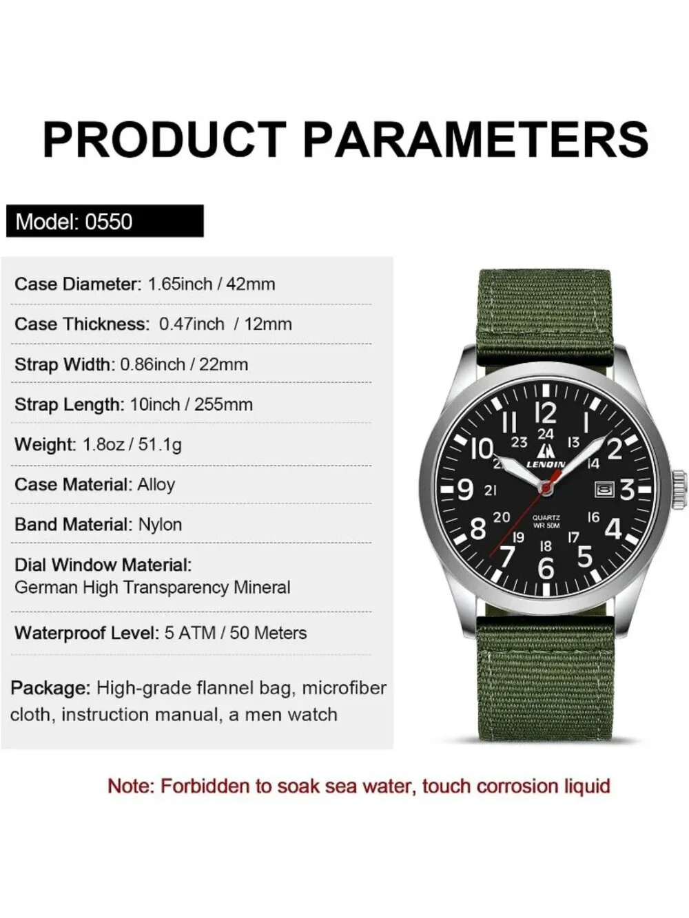 Men's Silver Green Nylon Strap Stylish Luminous Unisex Military Tactical Watch